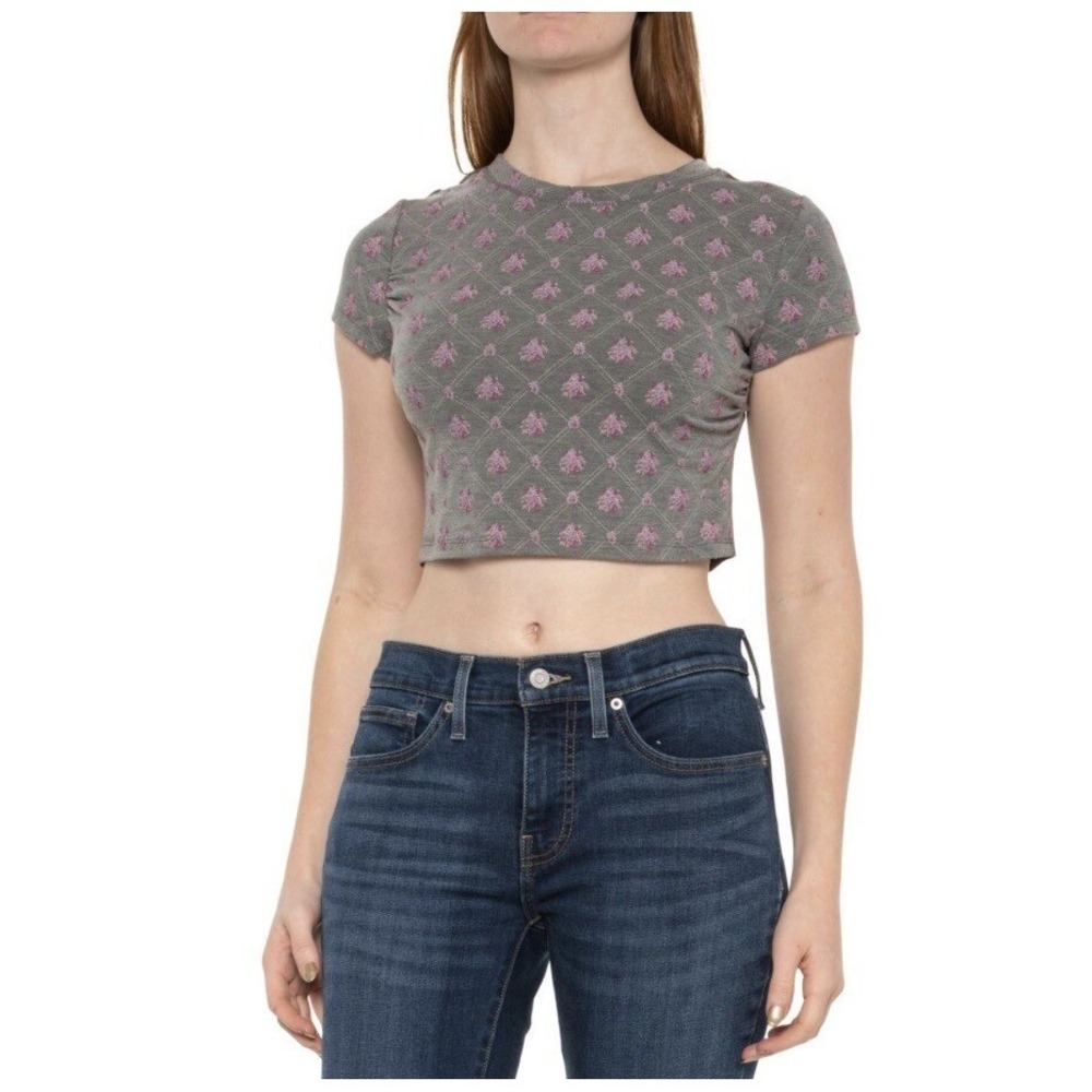 Free People Intimately Mix It‎ Up Baby Crop Top Charcoal/Pink  L New